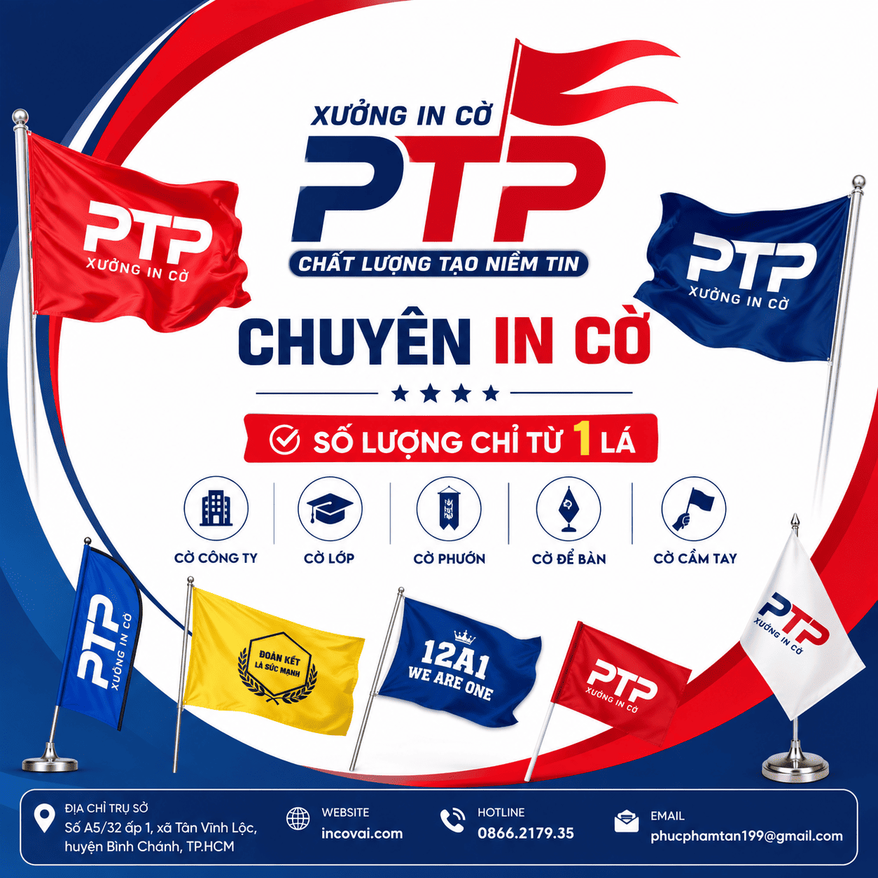 Xưởng In Cờ PTP theo yêu cầu số lượng ít tại TP.HCM